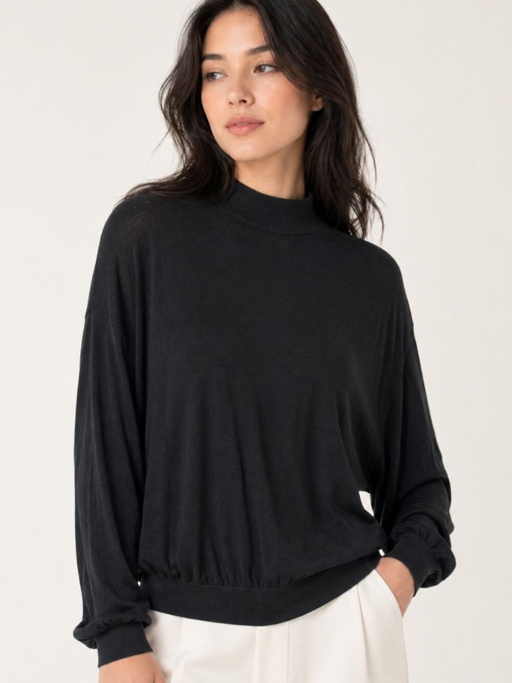 Baracuta Black Silk Cotton Mock Neck Dolman Sleeve Sweater L